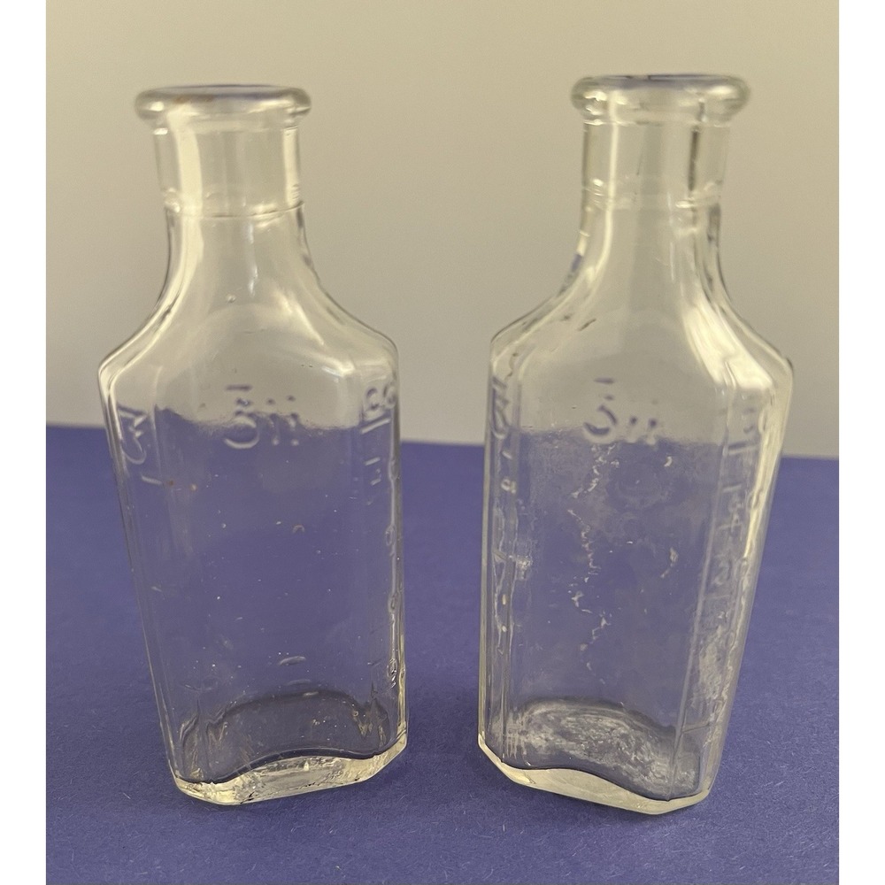 Owens Glass Bottles 4.5" Clear Bottle Set of 2 3ii Medicine Apothecary VTG